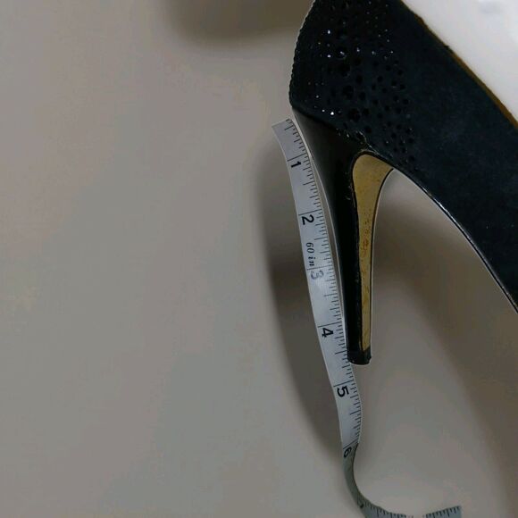 WHBM Black Sequined Stiletto Heels Pumps 4.5" Sz 6M Sexy Chic Peep-Toe Evening - Picture 10 of 13